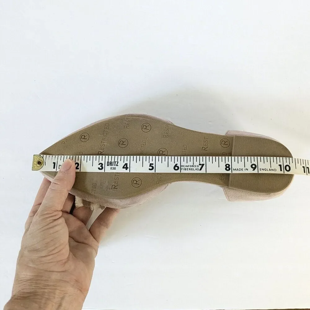 Restricted Flats 8.5 Taupe Faux Suede Pointed Toe Ribbon Fringe Shoes Boho - Picture 11 of 12